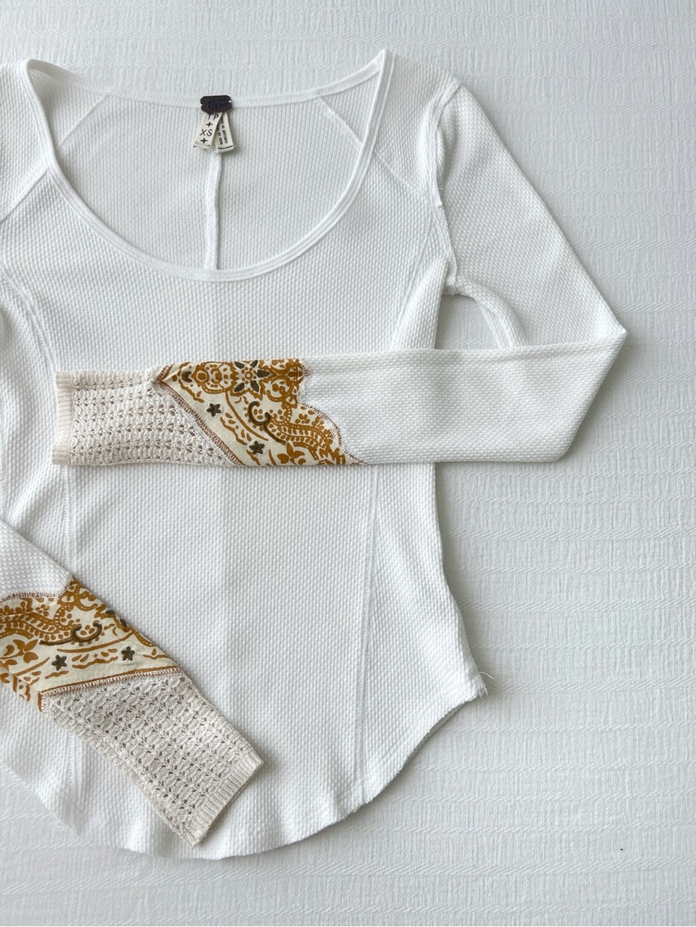 WE THE FREE Ivory Bandana Cuff Thermal Long Sleeve Top